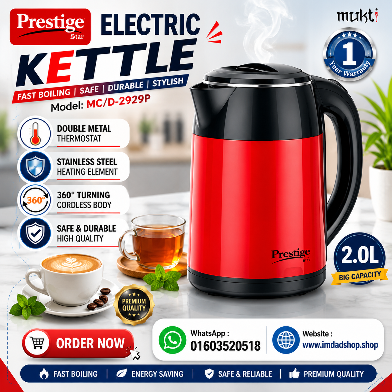 Prestige Electric Kettle 2.0L